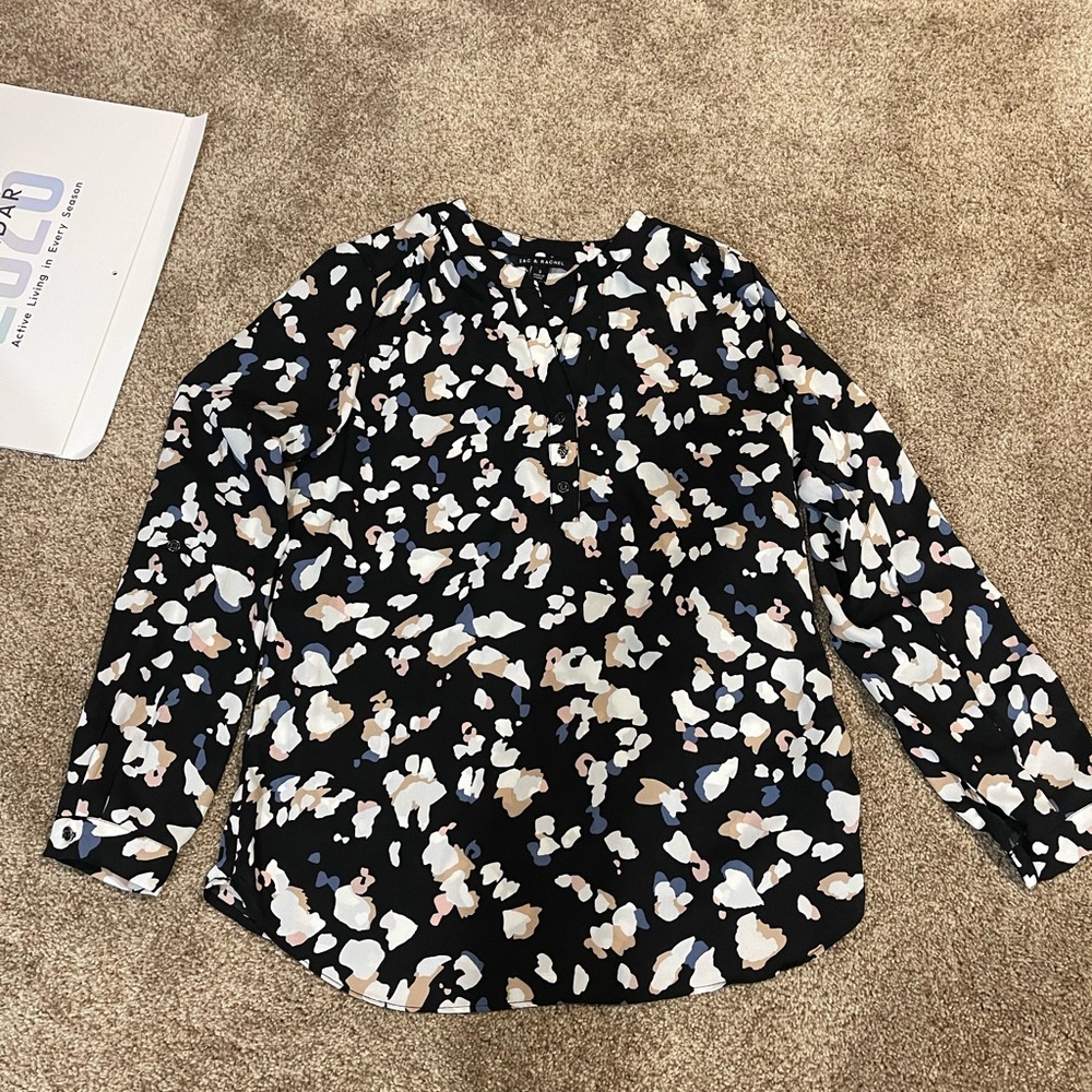 Black Animal-Print Long-Sleeve Blouse Zac & Rachel Small roll